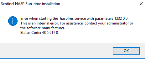 unable and start hardlock service with constraints 1119